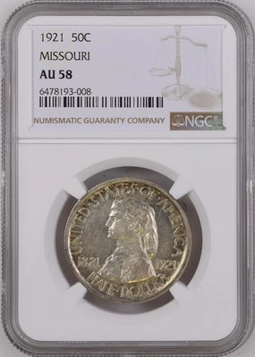 1921 Missouri Centennial Commemorative Half Dollar - NGC AU58 - Tough Type! PQ - Image 1 of 3