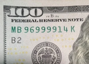 100 Bill MB96999914K — Fancy Serial Five 9s (99999) Pattern — Circulated - Picture 1 of 10