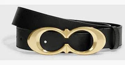 New w/ Tags Coach Womens Small 25mm Kissing C Buckle Leather Belt  Black Gold - Image 1 of 3