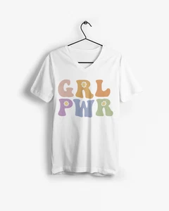 GIRL POWER adult t-shirt, White V-neck Size M - Picture 1 of 4