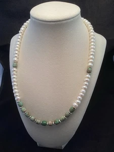 Handgefertigte Halskette Sterlingsilber Türkis und Süßwasserzuchtperlen 20 Zoll - Bild 1 von 10