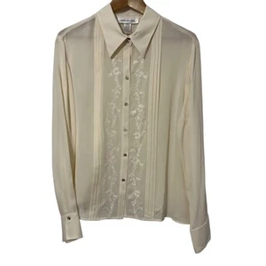 Jones New York Womens Silk Shirt Size 16 Sheer Button Down Floral Embroidered - Picture 1 of 4
