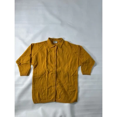 Suéter Cárdigan Benetton Amarillo Mostaza Talla 48 100% Lana Pura Cuello Abotonado Foto 1 de 4