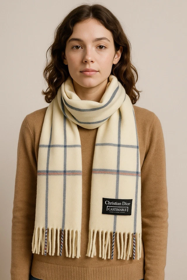 VTG Christian Dior Scarf 11x48 Made in Japan Stripe Acrylic Cashmere Feel Retro - Image 1 of 4