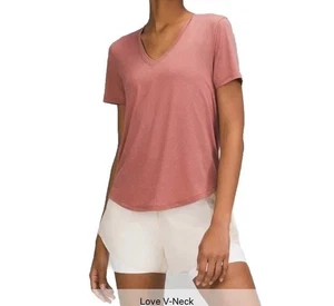 Lululemon Women’s V Neck T-Shirt Love Sz 8 Schi Mauve White Athleisure Top Rare - Picture 1 of 11