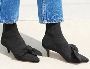 Botines Loeffler Randall Kassidy Bow Negro Tejido Brillante Talla 11.5 Nuevos - Imagen 1 de 12