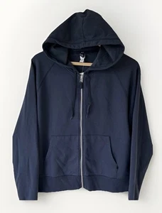 NWT Vintage Y2K 2002 GAP Navy Zip Up Fleece Lined Hoodie Sweatshirt Womens LARGE - Picture 1 of 17