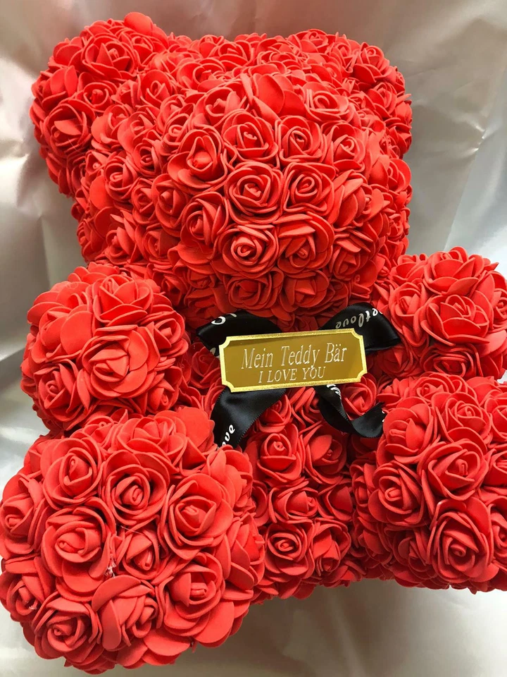ROMEO&LOVE Teddybär Rosen Rosenbär Rot 40cm Teddy Bär Kuscheltier Plüschtier WUNSCH GRAVUR