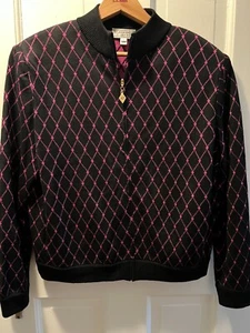 Vintage St. John Black/Pink Check Knit Jacket Zip Closure Size Large - Picture 1 of 3