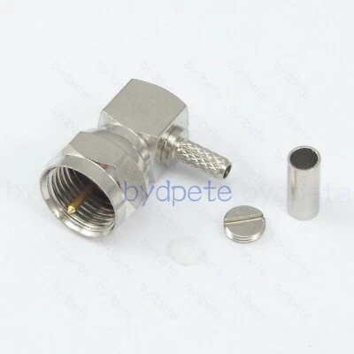 F type male 90 Degree right angle Connector crimp for RG179 RGU-179 RG316 RG174 - Image 1 of 4