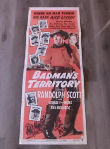 VINTAGE 1954 BADMAN'S TERRITORYRANDOLPH SCOTT MOVIE POSTER 35 3/4" X 14" - Picture 1 of 4
