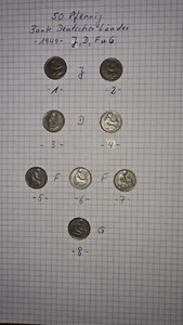8 x 50 Pfennig Bank Deutscher Länder 1949 J,D,F und. G - Bild 1 von 2