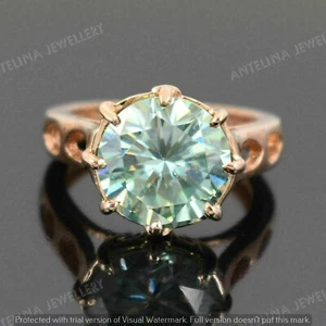2.50Ct Round Cut Aquamarine Women's Unique Engagement Ring 14K Rose Gold Finish - Picture 1 of 11