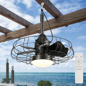 19''Vintage Waterproof Black Outdoor Ceiling Fans with Lights, Plug in Wet Rated - Picture 1 of 8