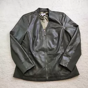 d&co Jacke Blazer Med Olivgrün Kunstleder Stretch Taschen Komfort Full Zip - Bild 1 von 12