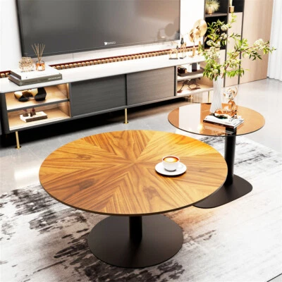 Couchtisch Rund 2er Set Holz Beistelltisch Wohnzimmertisch XXL Satztische 80 cm - Bild 1 von 4