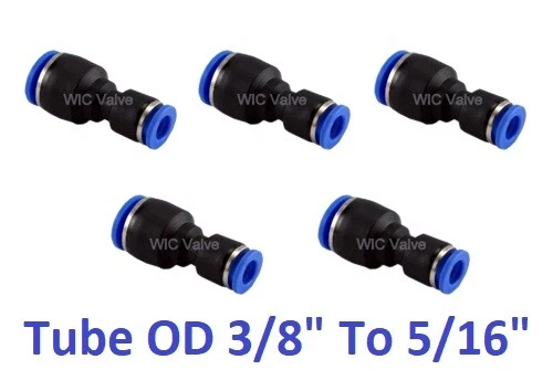Reduced Union Hose Adapter Tube OD 3/8 To 5/16 Push In Fitting Converter 5 Piece - Image 1 of 1