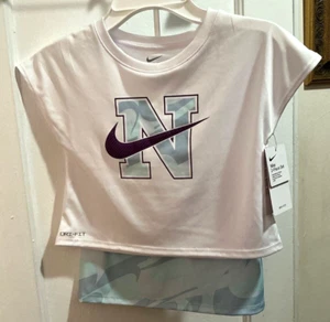 Nike Girl’s Short 2-Piece Set White Logo T-Shirt & SKort Sz 4 NWT - Picture 1 of 4