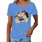 Plus Size Round Collar T-shirt Loose Short Sleeve Cat Print Fashion Women