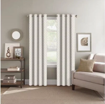 Panel de cortina superior ojal filtrante de luz Colordrift Petite Geo 52 x 84 en beige Foto 1 de 2