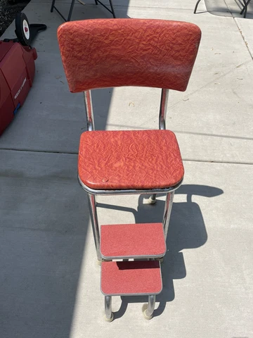 Vintage MCM 1950's Lipstick Red Vinyl Plastic Step Ladder Stool Chair Cover