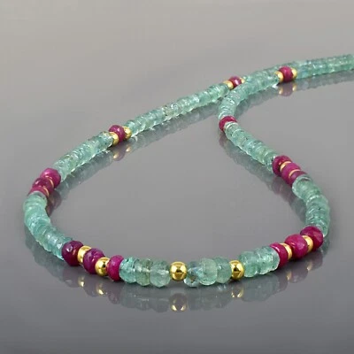 Natürlich Kolumbianisch Smaragd & Rubin Rondell Perlen 18 " Kette 925 Silber - Bild 1 von 4