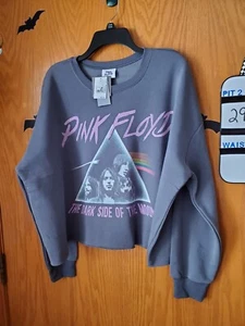 Pink Floyd Crop Sweatshirt Womens XL Midnight Gray Graphic Print Dark Side NWT - Picture 1 of 7