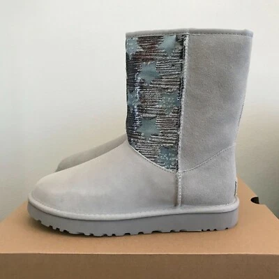 Botas UGG Cálidas Lana Invierno Clásicas Cortas Lentejuelas Estrellas Gris Gamuza Para Mujer Talla 11 Foto 1 de 4