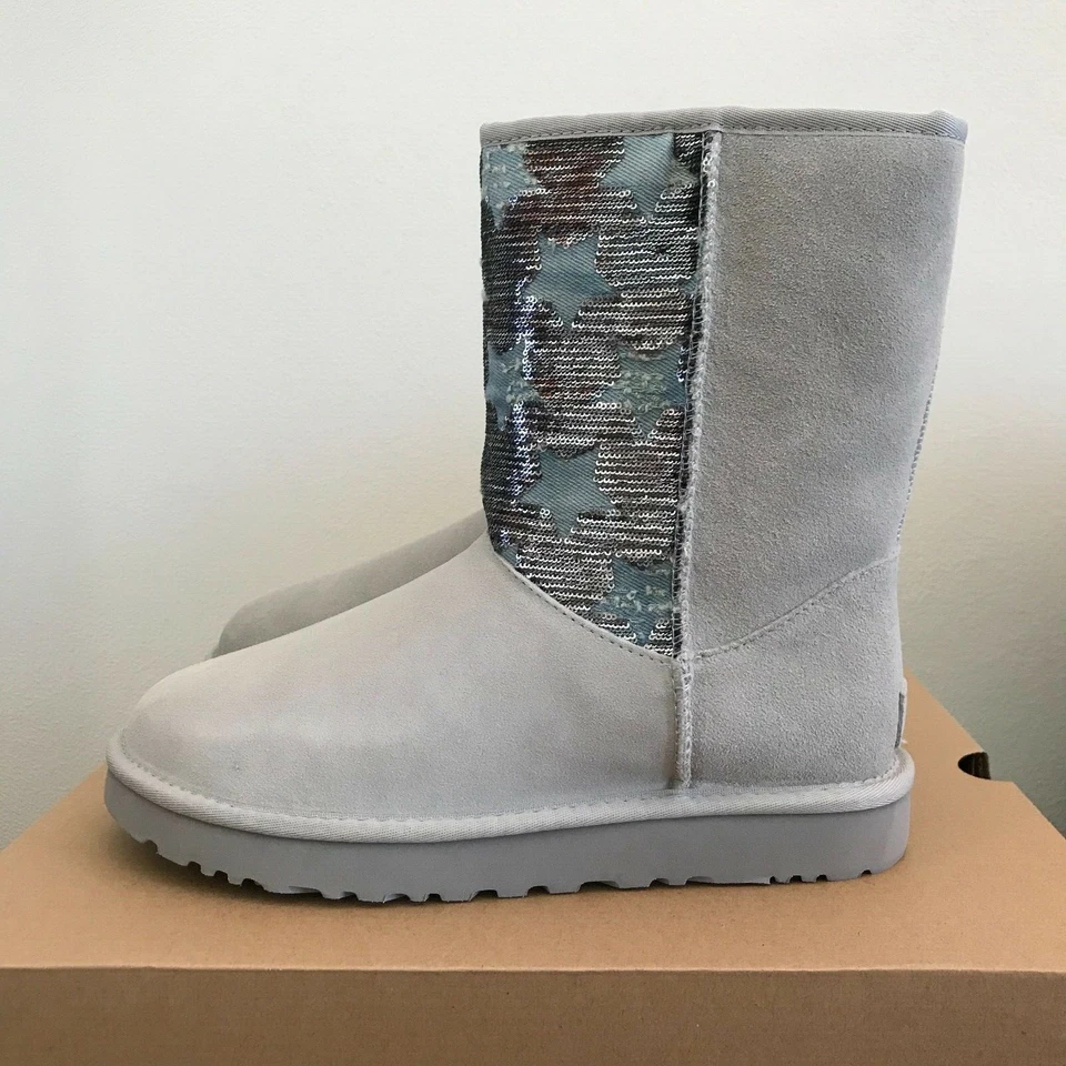 UGG Australia Classic Short Sequin Star Suede BOOTS Gray 1111029 Size 10