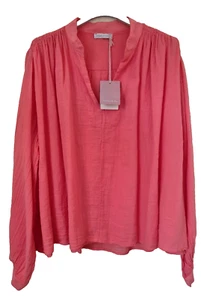 Italian V-Neck Ruched shoulder Blouse Top Grandad collar One Size UK 10-14 New - Picture 1 of 13