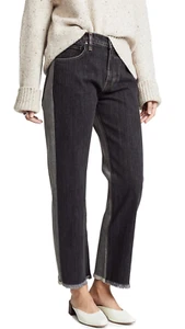 $345 Elizabeth & James Holden Denim Ankle Jeans Black w/Grey Fringe SZ 29 NWT - Picture 1 of 8