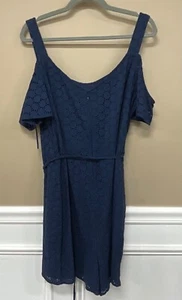 Bravissimo Navy Eyelet Cold Shoulder Scoop Neck Playsuit New Size 18 - Picture 1 of 7