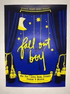 Fall Out Boy Australian Luna Park Gig Poster MySpace Secret Show card stock rare - Foto 1 di 6