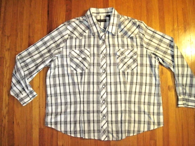 Vintage Roper Black/Gray Plaid Silver Thread White Pearl Snap Cowboy Shirt 3XL - Image 1 of 4