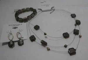 Signed Sonoma 3 piece jewelry Set NWT Necklace Bracelet Earrings on Wire - Picture 1 of 5