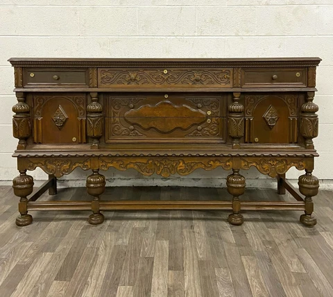 Vintage or Antique Jacobean Style Sideboard Server Buffet Cover