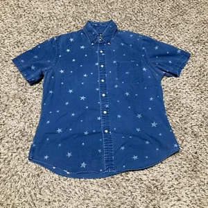 RALPH LAUREN blaues Kurzarmhemd mit Sternenmuster Knopfleiste SLIM FIT Größe L - Bild 1 von 5
