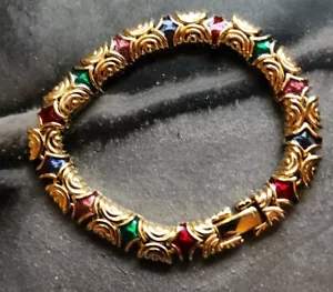 Joan Rivers Signed Gold Tone Multicolor Egyptian Enameled Link Bracelet - Picture 1 of 5
