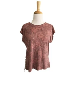 Dantelle Short Sleeve Top Shirt T Tee Crew Neck HiLo Raw Hem Mauve Paisley S - Picture 1 of 3