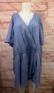 Lane Bryant WomanTop Blue V-Neck Short Sleeve Blouse Wrap Front Plus Sz 26 NWT - Picture 1 of 12