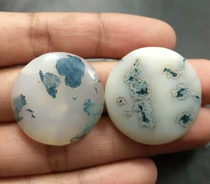 92 Ct Natural Green Moss Agate Round Cabochon Loose Gemstone - Picture 1 of 4