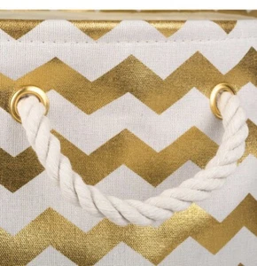 Large Storage Container Bin with Handles Storage in Chevron Gold (x2) - Picture 1 of 14