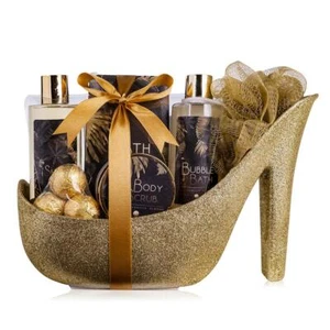 Luxury Badeset Geschenkset in wunderschönem goldenem Glitzer Pumps 9-teiliges... - Bild 1 von 7