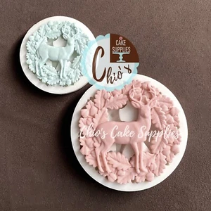 Reindeer in Holly Leaf Wreath Silicone Mold, 2 sizes - Picture 1 of 11