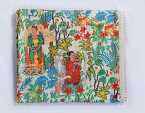 Indian Kantha Quilt Cotton Hand Block Print Queen Kantha Bedspread Blanket Throw - Picture 1 of 4