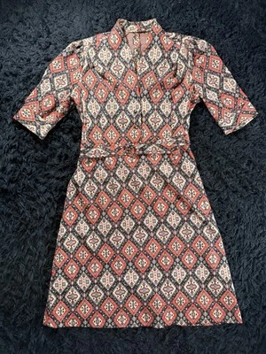 Vestido envolvente vintage audaz hecho a mano - tela tejida gruesa, talla XL, estampado azteca Foto 1 de 4