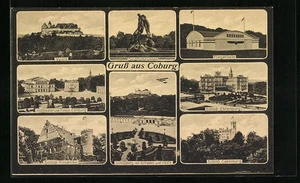 Ansichtskarte Coburg, Ortsansicht mit Fliegerhalle und Schloß Ehrenburg 1917  - Picture 1 of 2