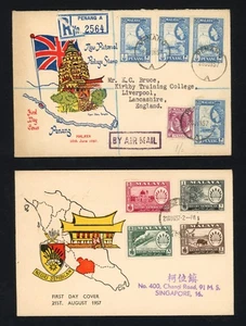 1957 Penang & Negri Sembilan Malaya Covers FDC To Singapore, QEII Pictorials VF - Picture 1 of 2