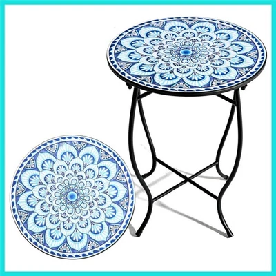 "Mesa auxiliar redonda, mesa auxiliar de metal resistente a la intemperie con acento de patio de 14"" para Liv... Foto 1 de 4