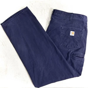 Carhartt Mens 42x32 Flame Resistant Canvas Work Pants FRB159 CAT2 NFPA 2112 Navy - Picture 1 of 20